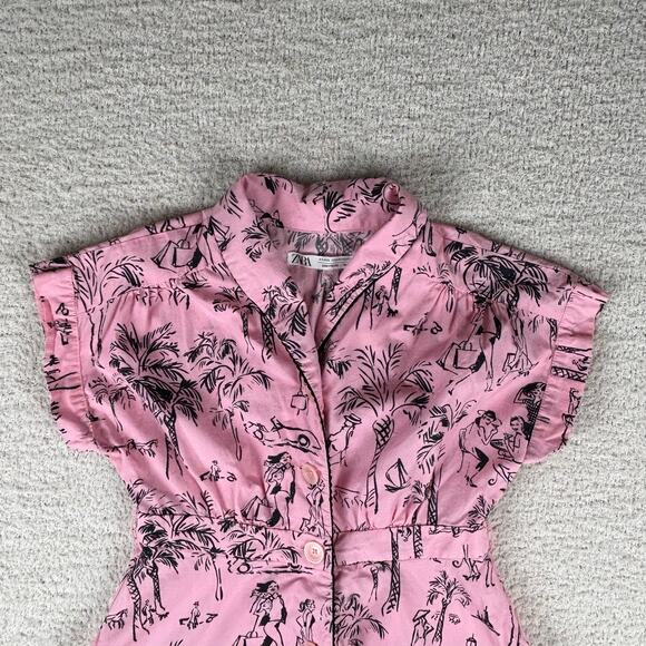 Zara Girls Dress 9Y Pink Tropical Button Front Shirt‎ Dress - Picture 2 of 11